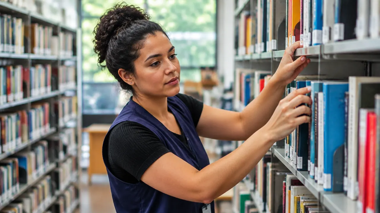 Técnico em Biblioteconomia trabalhando