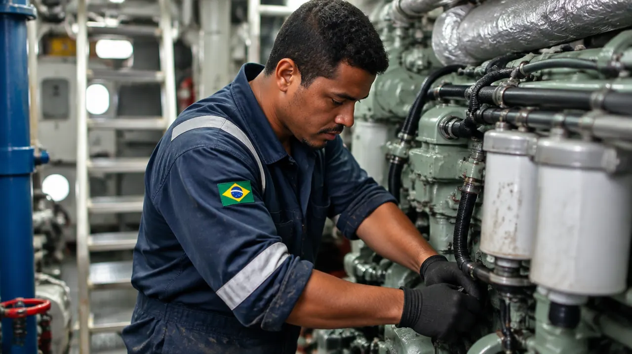 Técnico em Manutenção de Máquinas Navais trabalhando