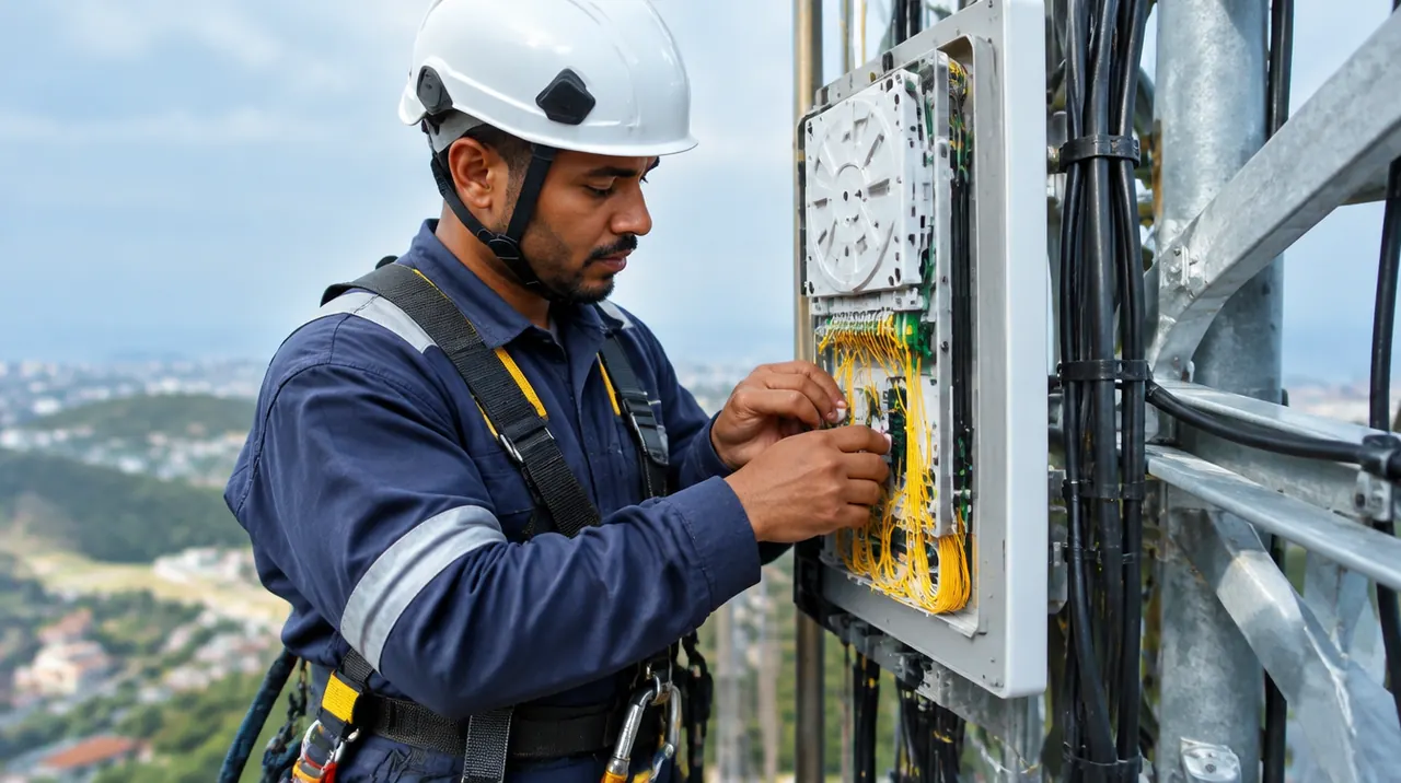 Técnico em Telecomunicações trabalhando